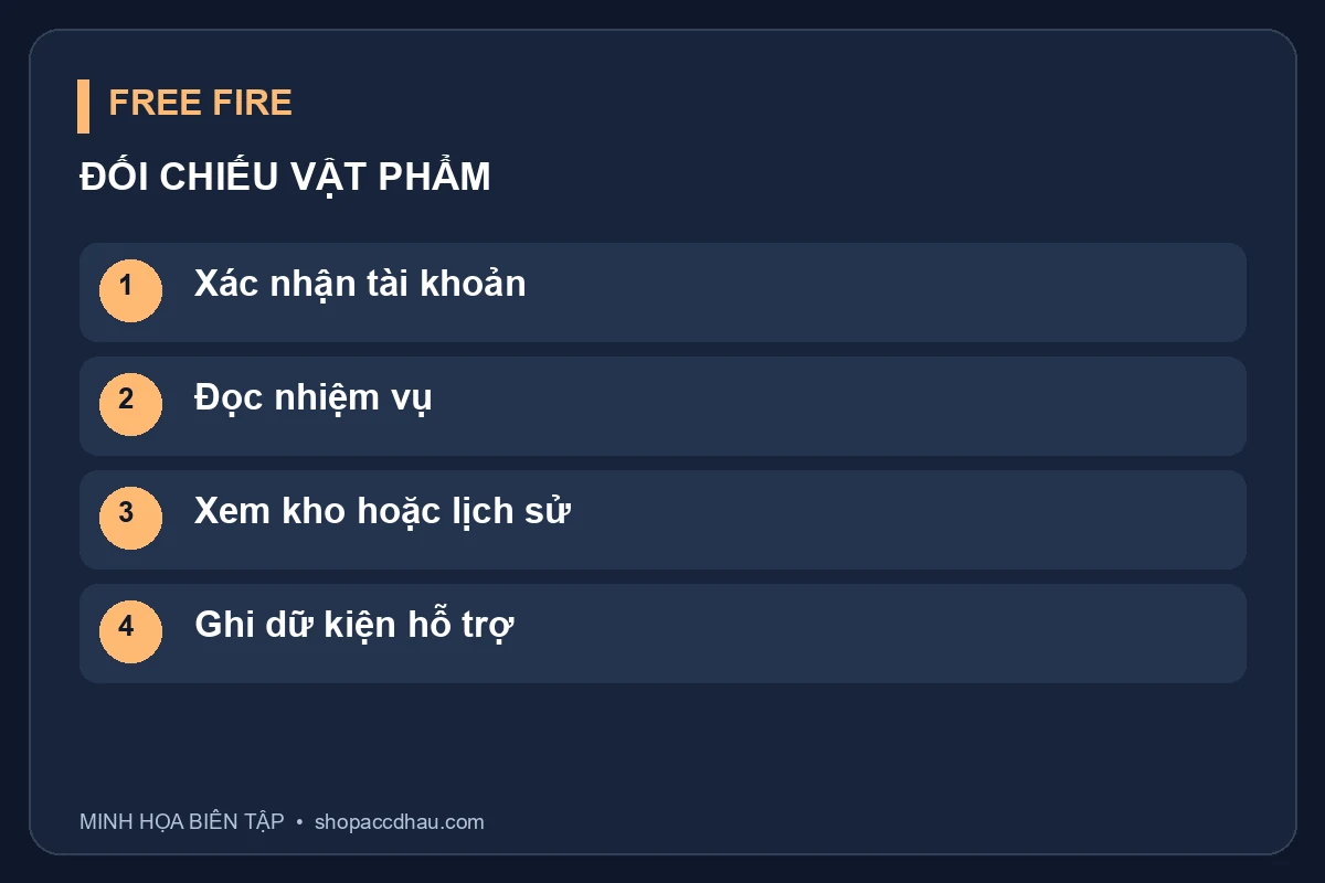 Quy trình đối chiếu trạng thái nhận; mục lịch sử chỉ dùng khi sự kiện trong game thực tế hỗ trợ.